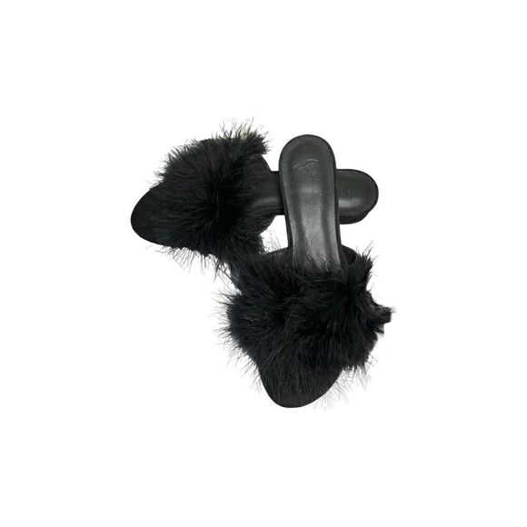 Joie Size 7 Black Mani Feather Fluffy Slide Sandal/Shoe/Slipper - Picture 2 of 7